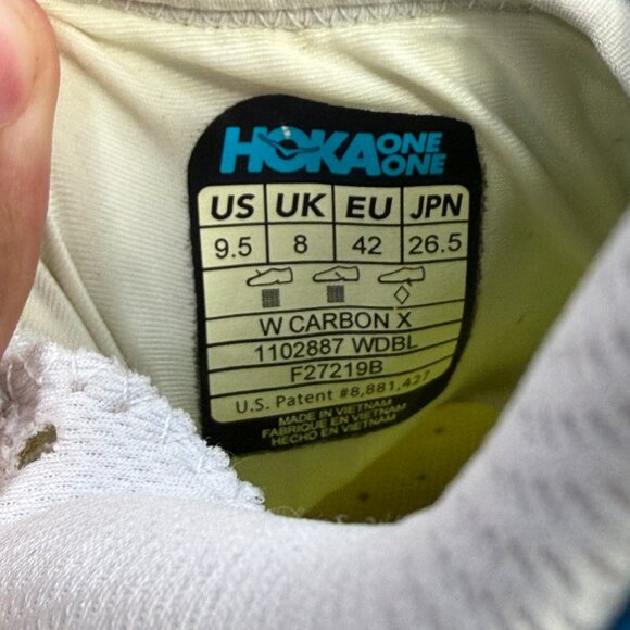 Hoka One One Shoes Womens‎ Size 9.5 Carbon X White Running Sneakers 1102887 WDBL - Picture 9 of 10
